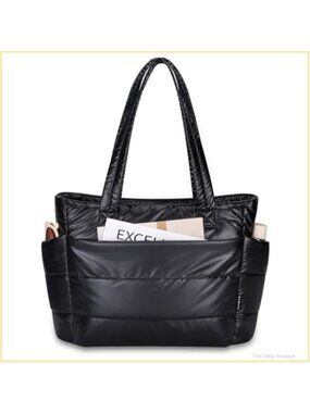 Shiny Puffy Tote Bag Water-Resistant 15.6" Laptop Shoulder Bag